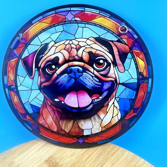 Bulldog With It's Tongue Out Suncatcher Double Sided Round Acrylic Decor - Picture 3 of 6